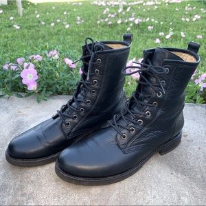 Frye Veronica Black Pebbled Leather Combat Moto Grunge Boots Shoes 9.5 B